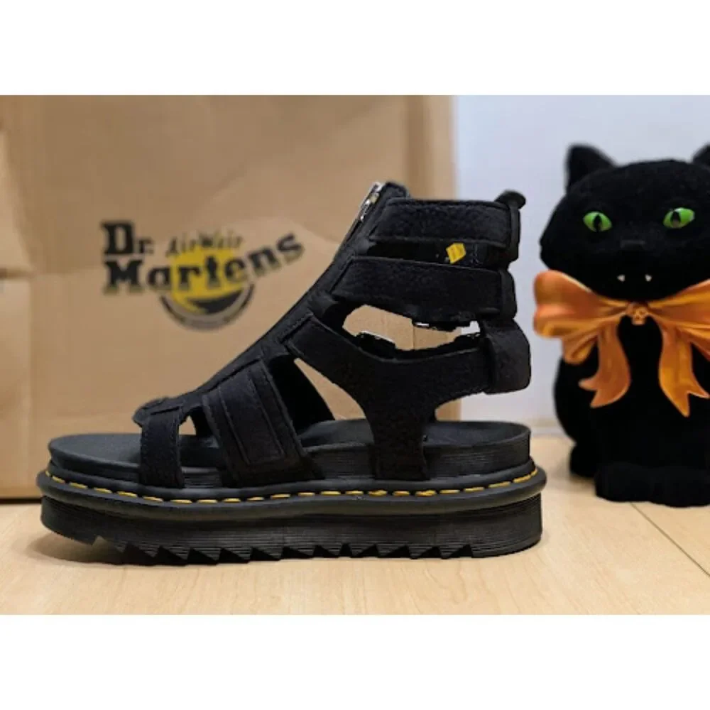 Dr. Martens Olson Grey Tumbled Nubuck Leather Gladiator Zip Sandals UK 5 NIB